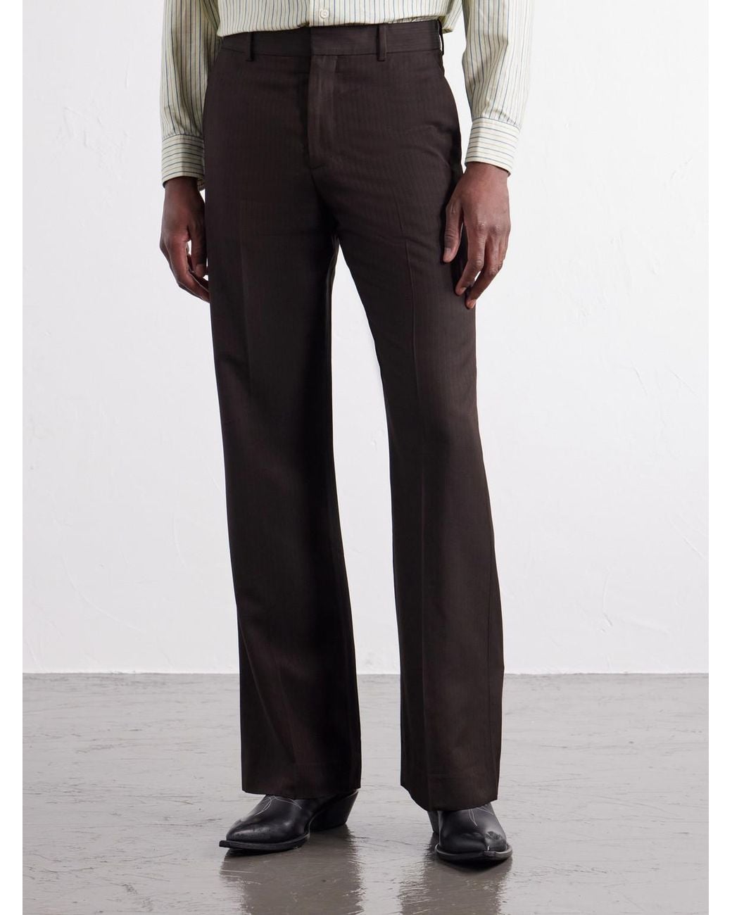 Acne Brown Straight-Leg Herringbone Trousers for men