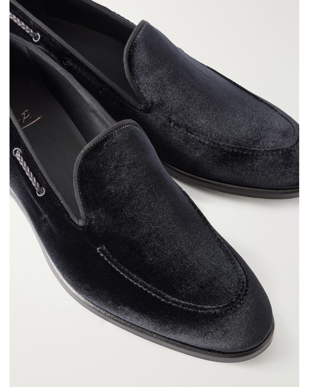 Mr P. Black Velvet Loafers for men