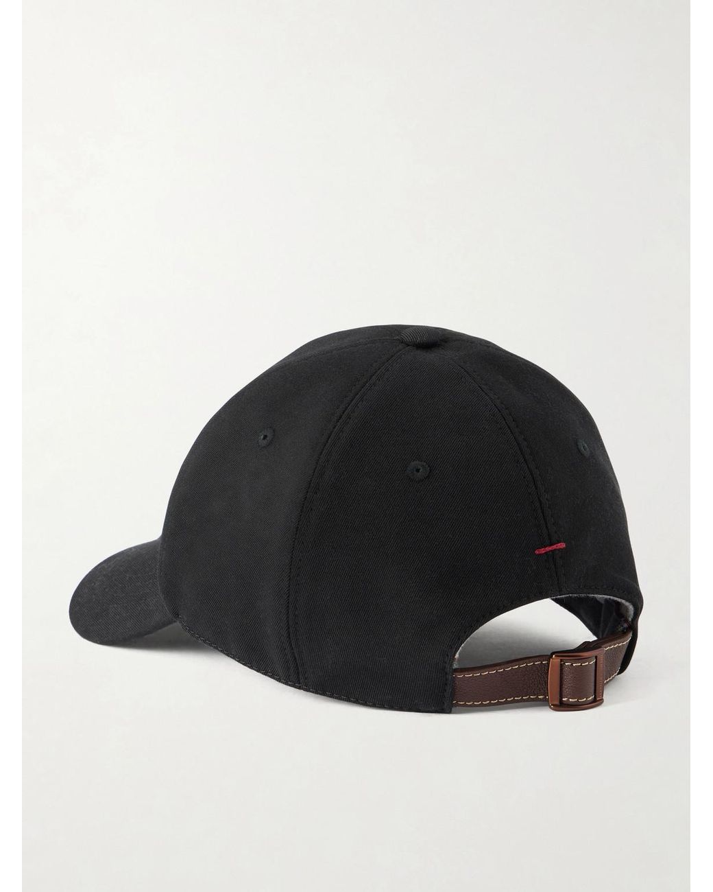 Brunello Cucinelli Black Logo-Embroidered Leather-Trimmed Cotton-Twill Baseball Cap for men