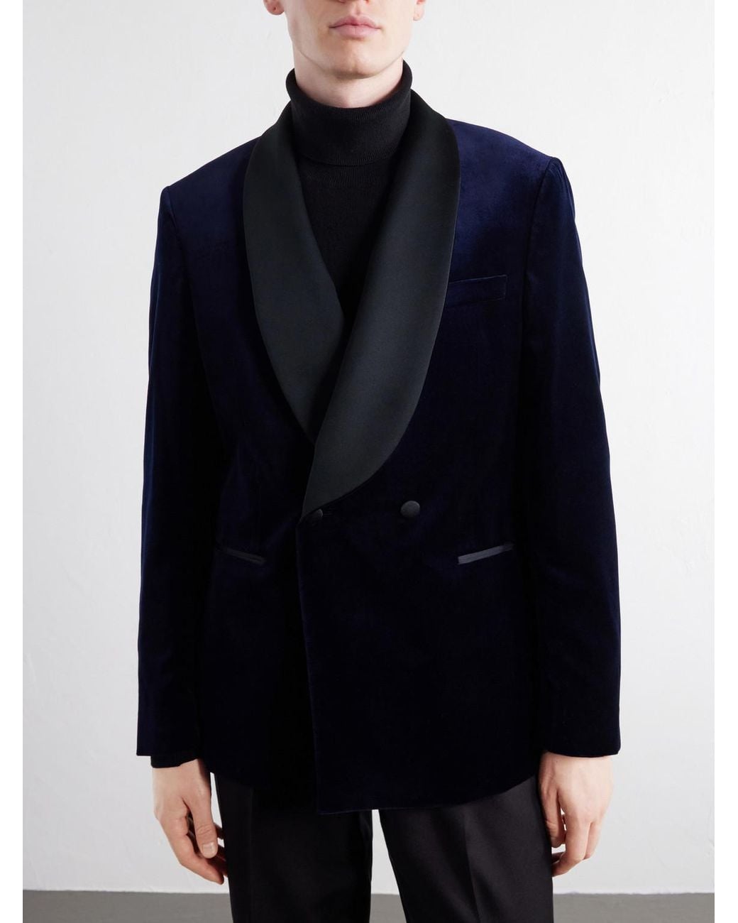 Mr P. Blue Satin-Trimmed Cotton And Silk-Blend Velvet Tuxedo Jacket for men