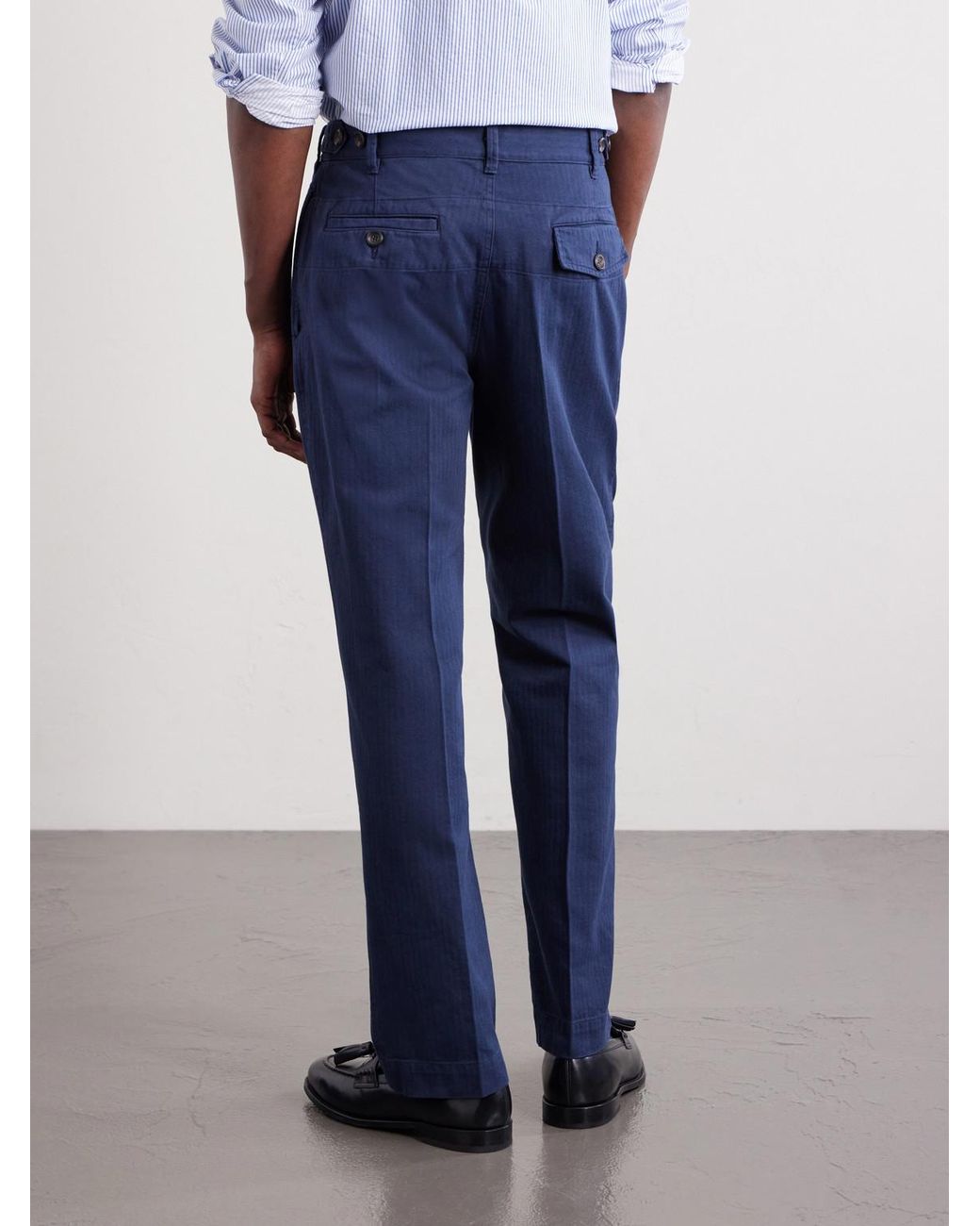 Drake's Blue Games Straight-leg Herringbone Cotton Suit Trousers for men