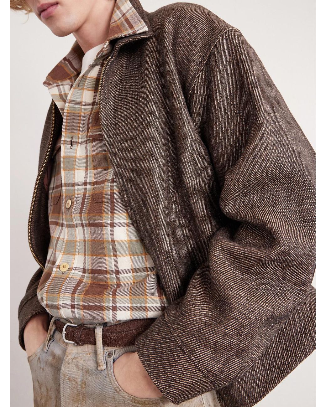 Visvim Brown Lumber Checked Wool And Linen-blend Twill Shirt for men