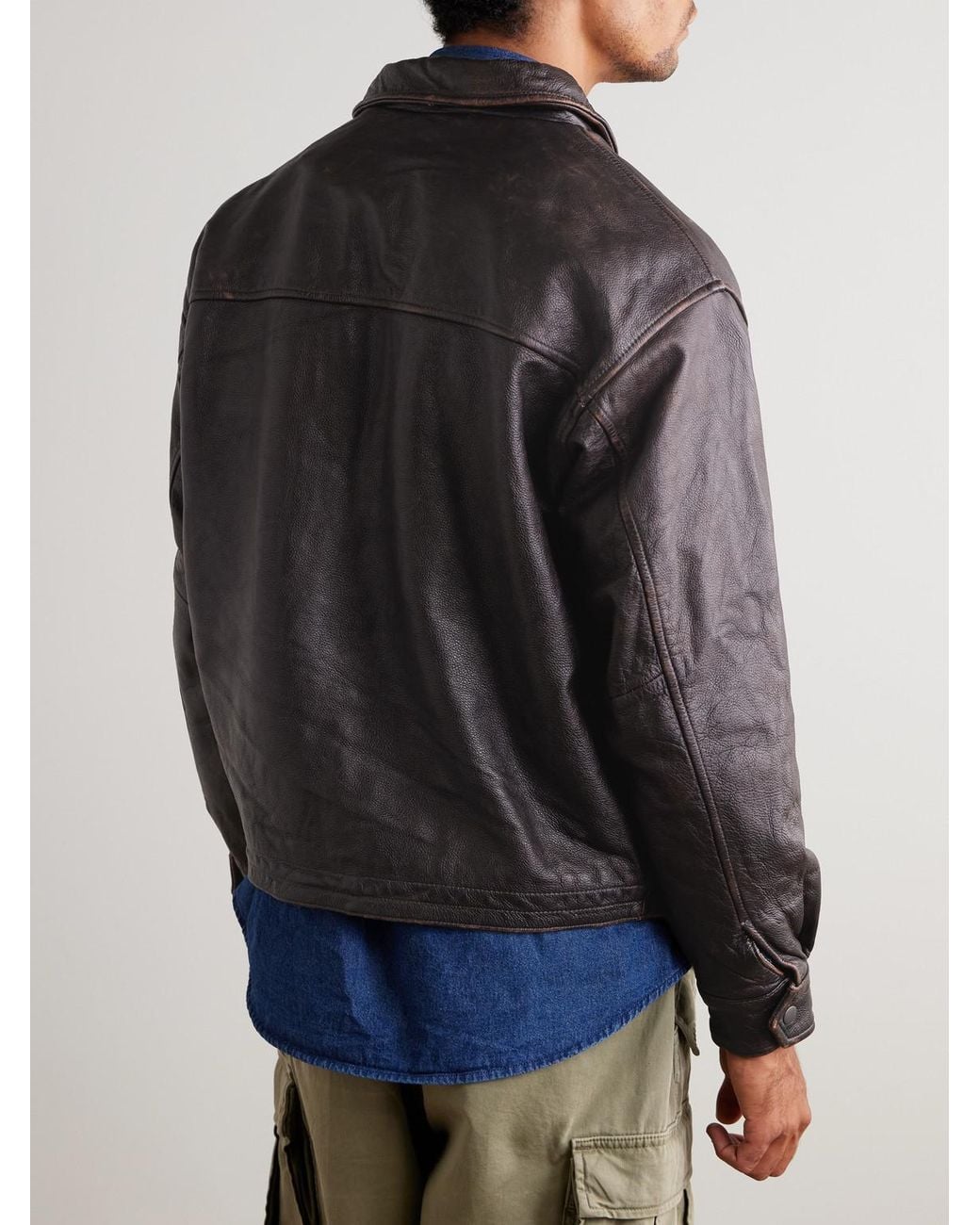 FRIZMWORKS Gray Distressed Leather Jacket for men