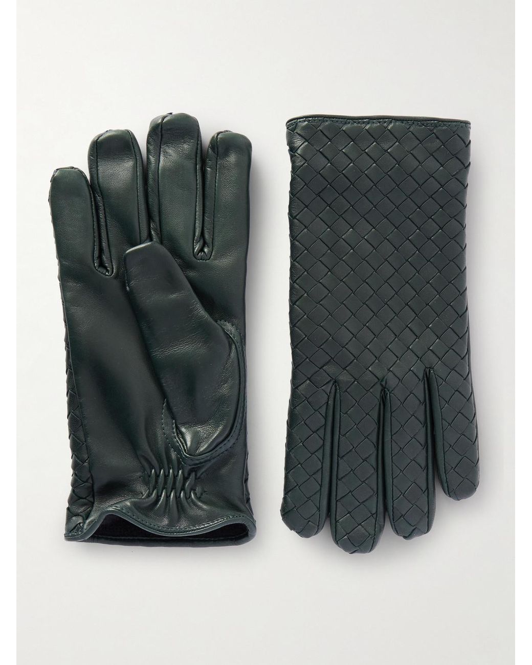 Bottega Veneta Green Intrecciato Leather Gloves for men
