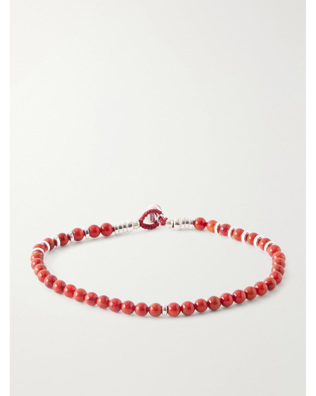 Mikia Red Circle4 Sterling And Coral Beaded Bracelet for men