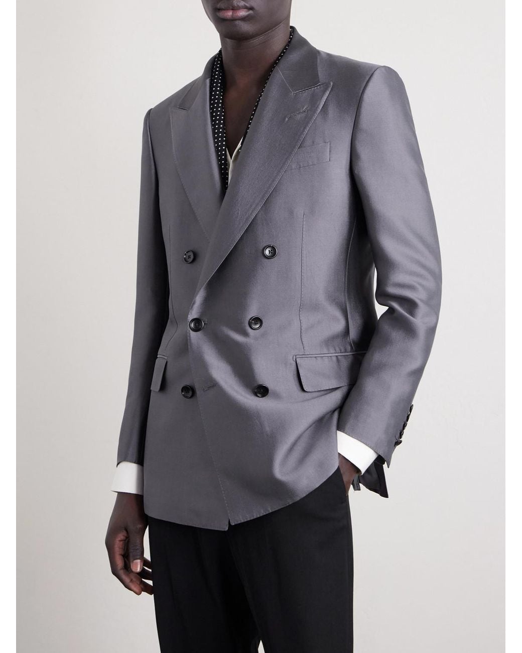 Tom Ford Blue Double-breasted Silk Blazer for men