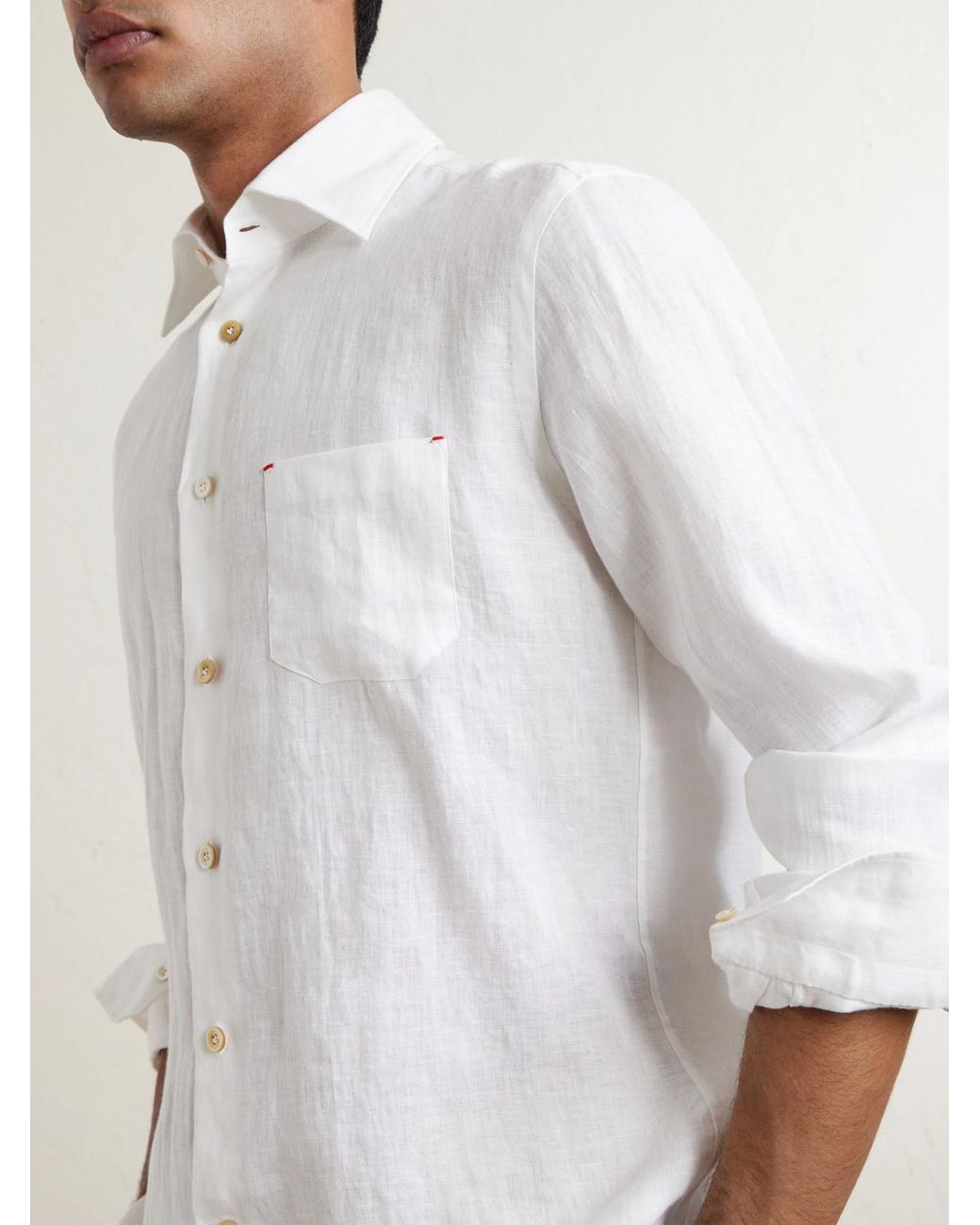 Kiton White Straight Cut Linen Shirt for men