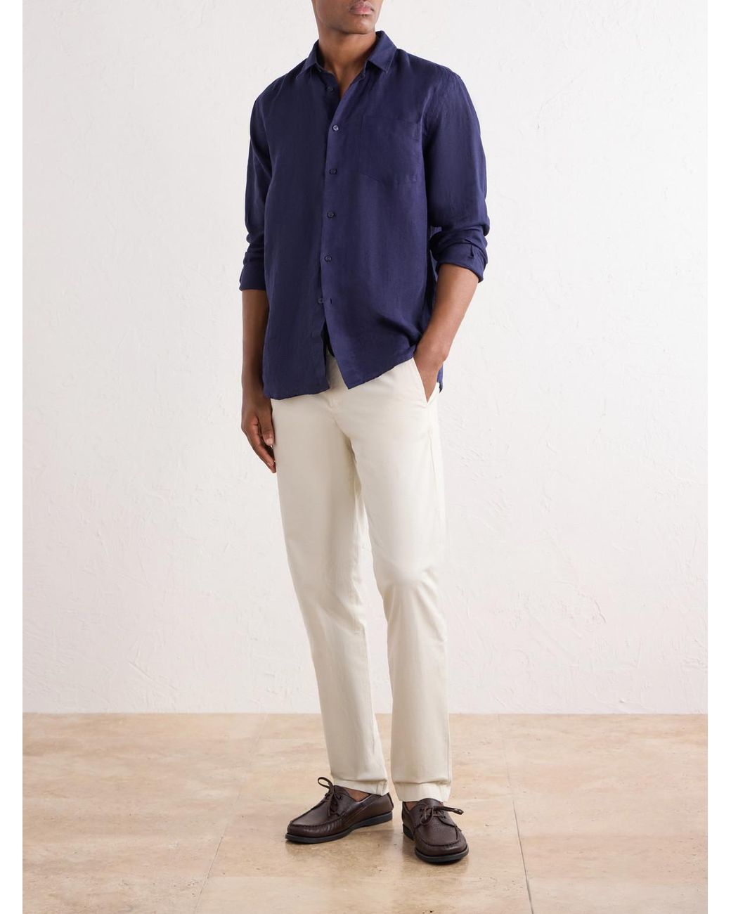 Vilebrequin Blue Linen Woven Shirt for men