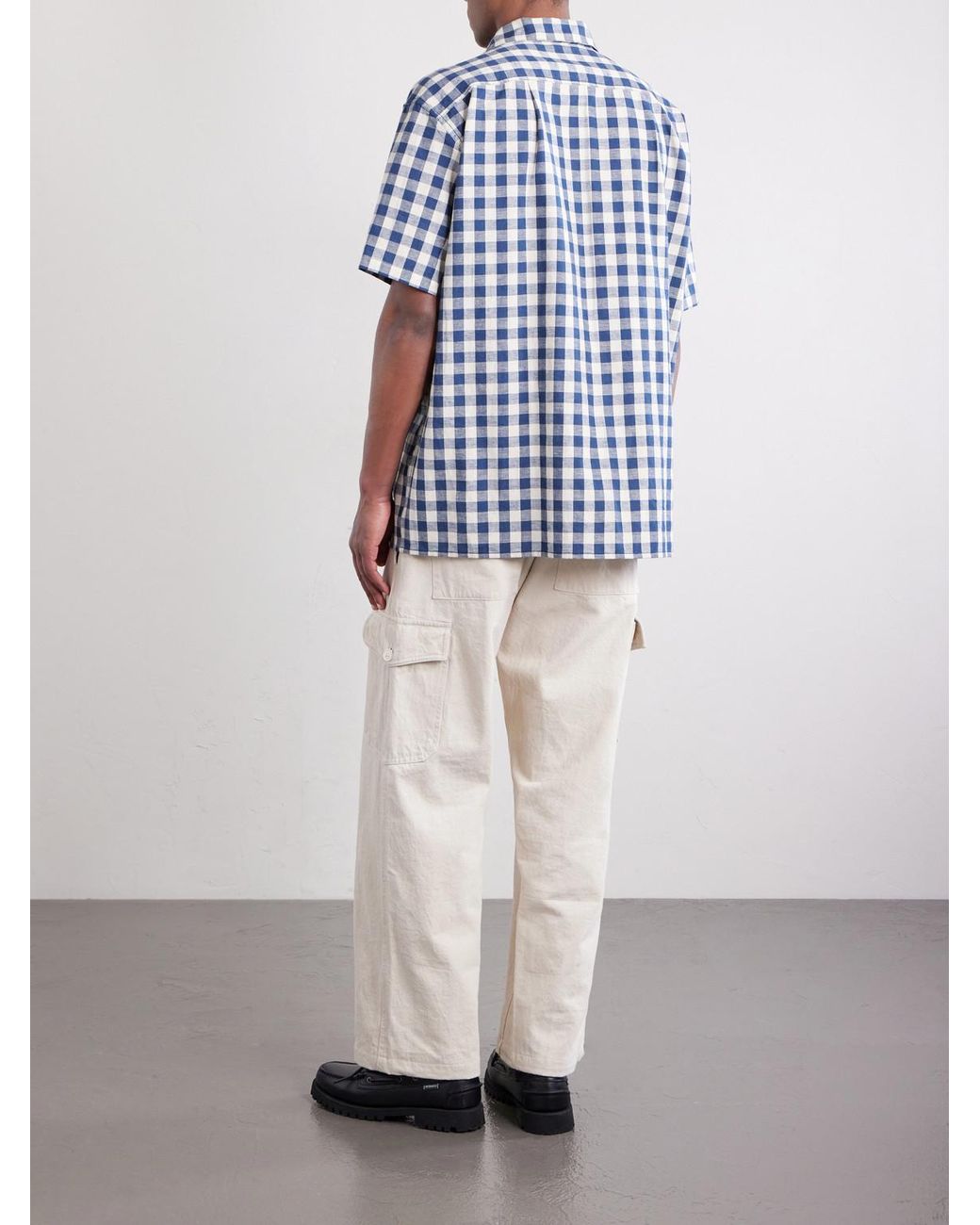 Monitaly Blue Milano Gingham Cotton And Linen-Blend Shirt for men