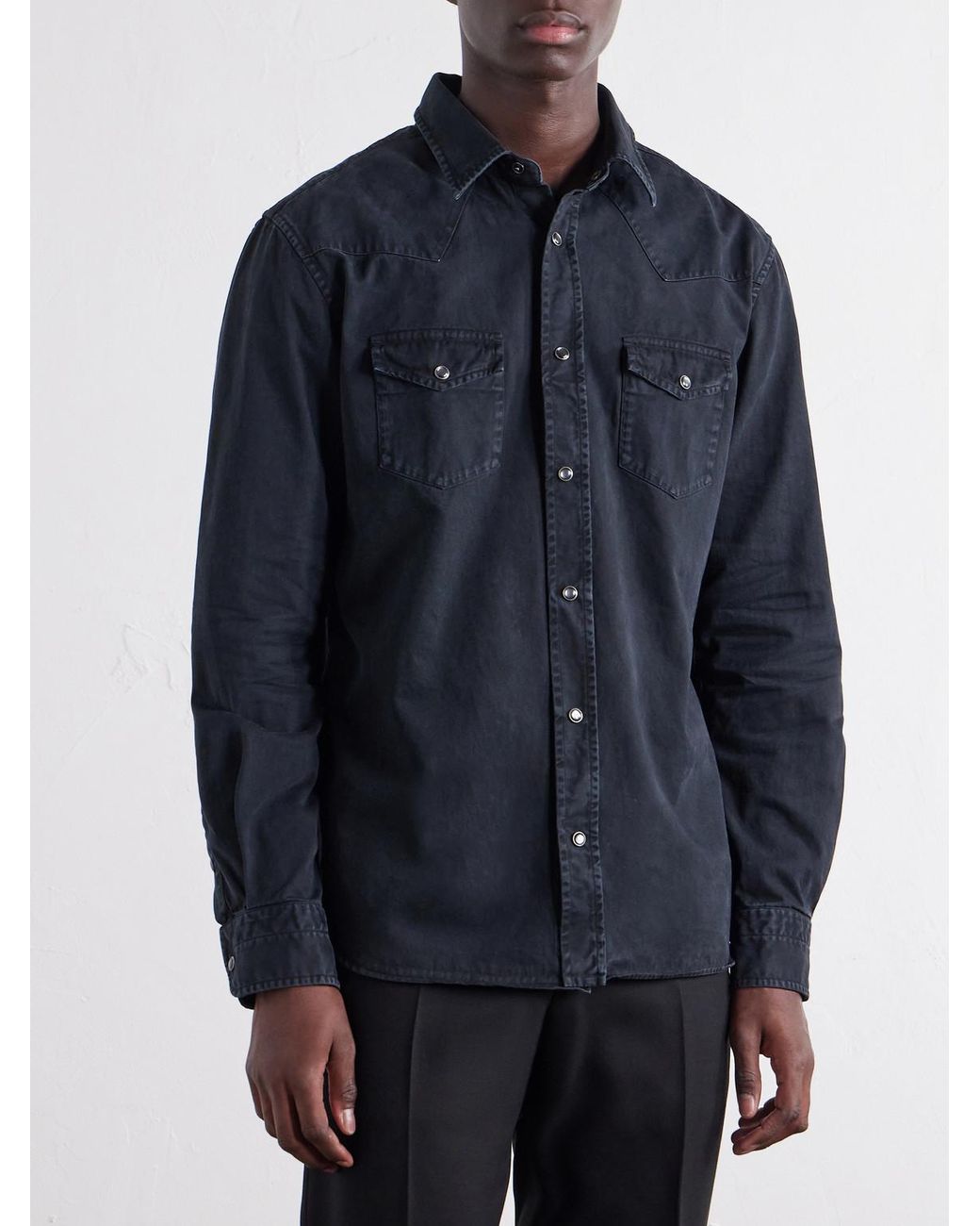 Tom Ford Blue Garment-Dyed Denim Shirt for men
