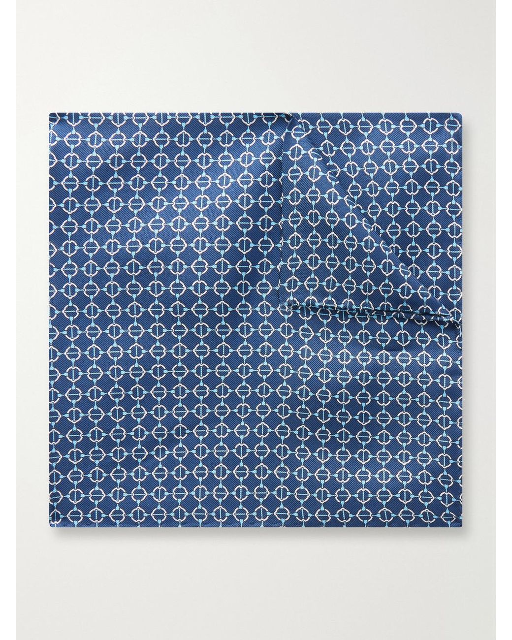 De Petrillo Blue Printed Silk-Twill Pocket Square for men