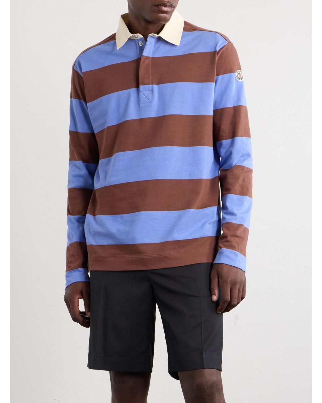 Moncler Blue Logo-Appliquéd Striped Cotton-Jersey Polo Shirt for men