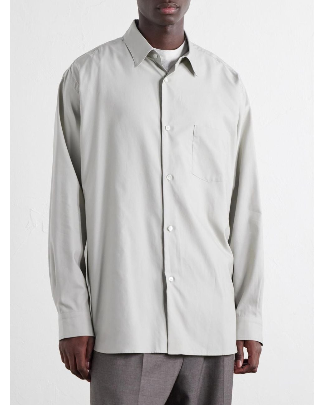 Ssstein White Cotton-Satin Shirt for men