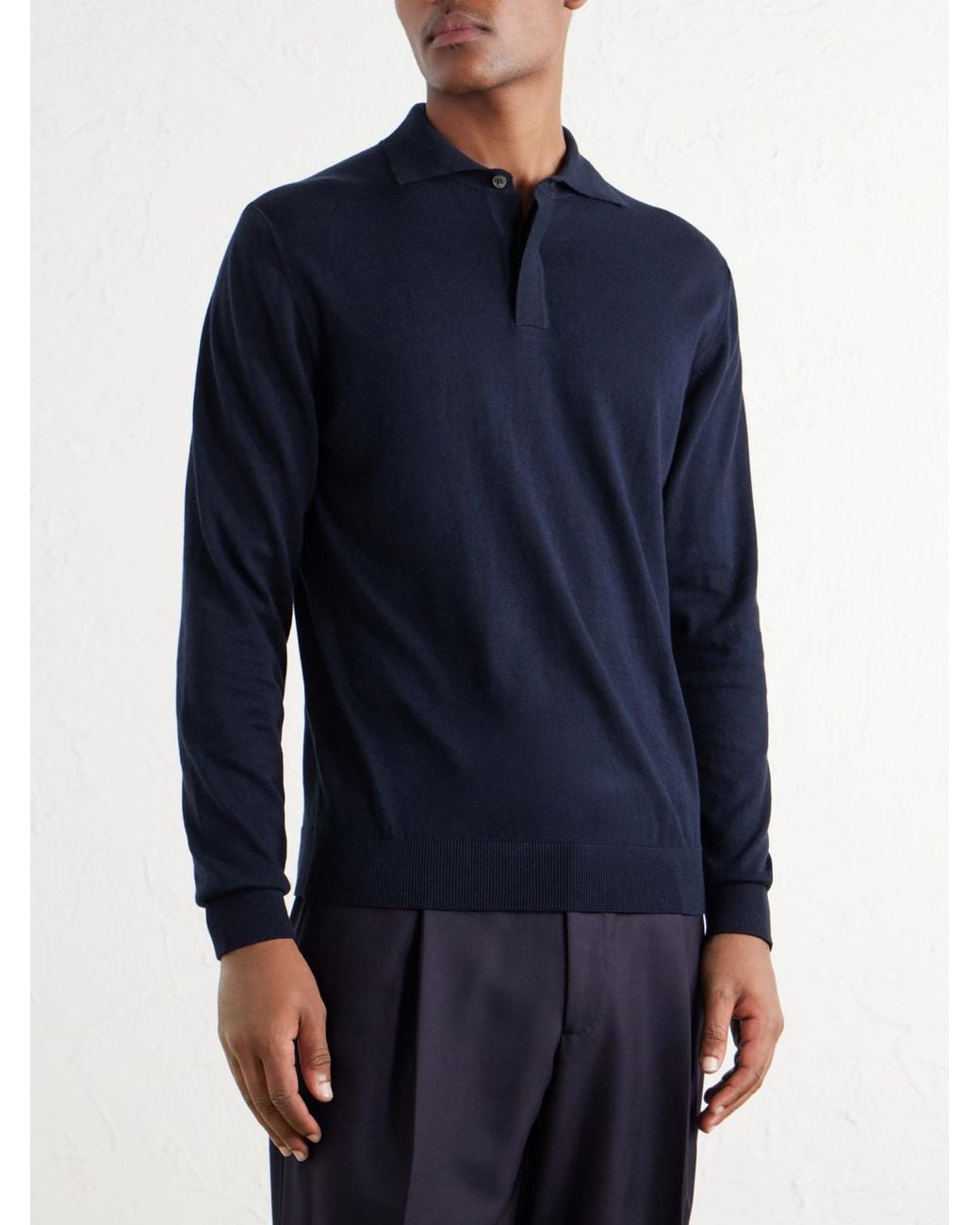 De Petrillo Blue Cotton And Cashmere-Blend Polo Shirt for men