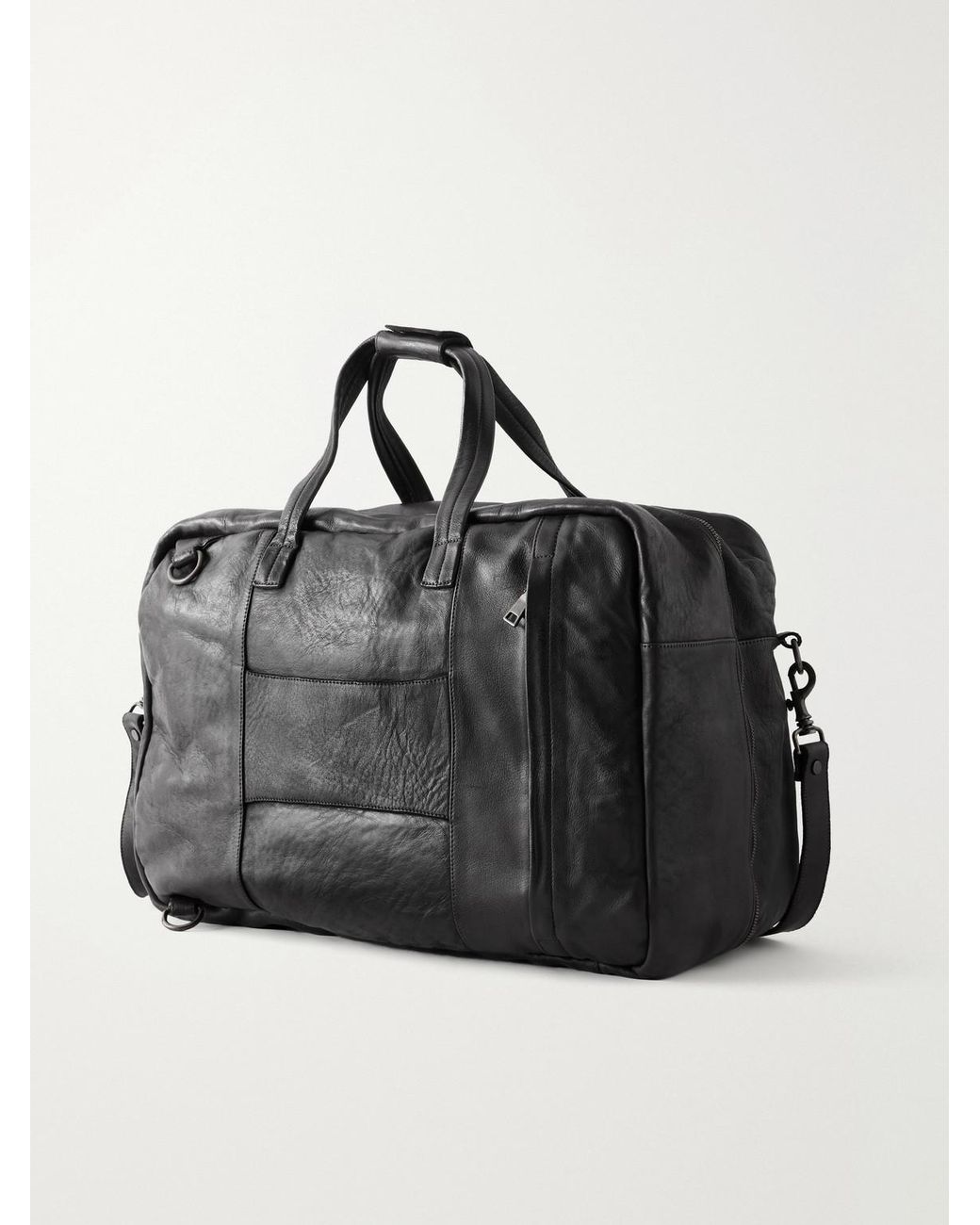 Officine Creative Black Helmet 056 Full-Grain Leather Weekend Bag for men