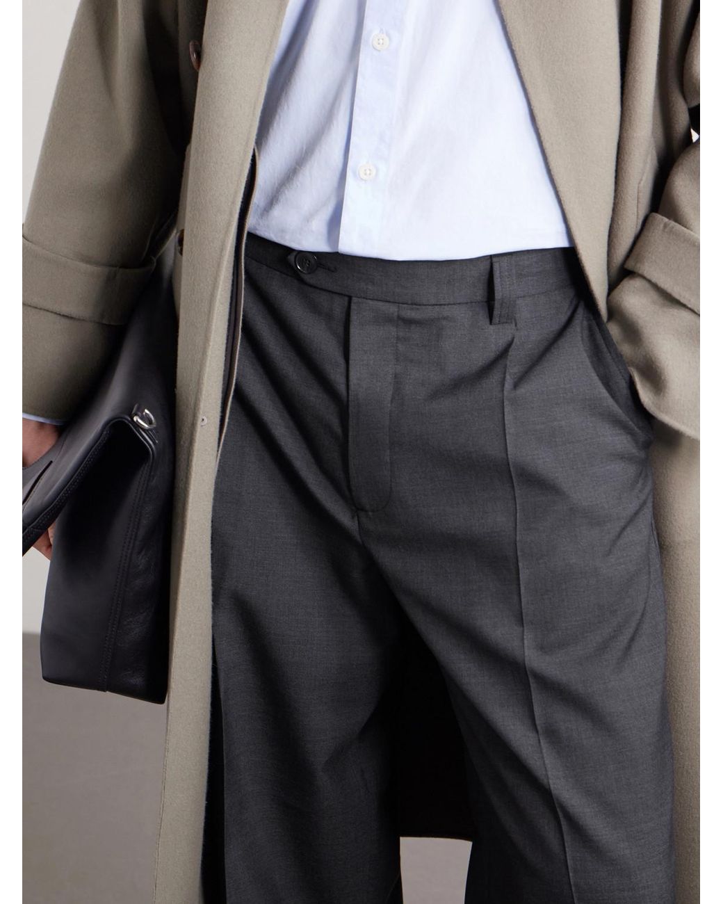 mfpen Blue Service Pleated Wool Trousers for men