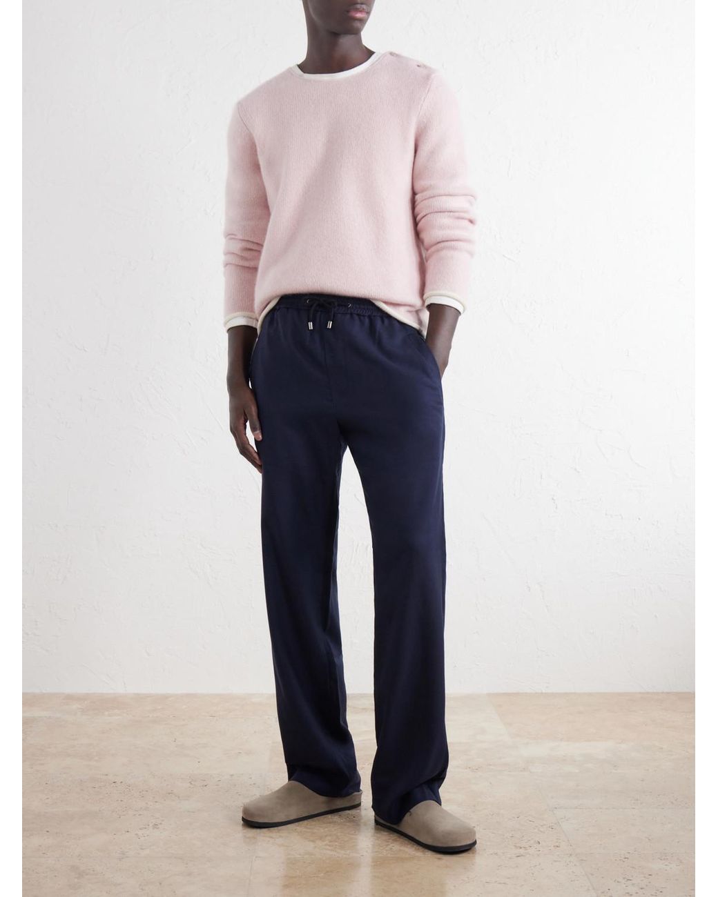 God's True Cashmere Blue Straight-Leg Cashmere-Twill Drawstring Trousers for men