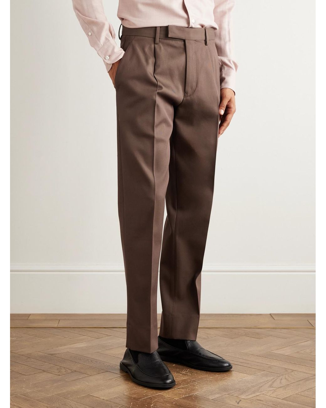 Zegna Brown Straight-Leg Cotton And Wool-Blend Trousers for men