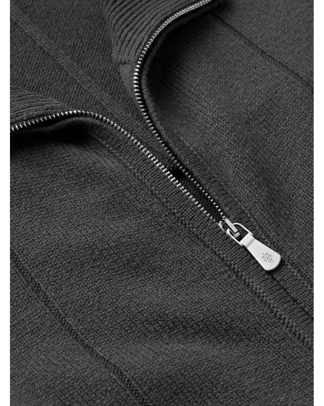 Eleventy Gray Ribbed Wool Zip-Up Cardigan for men