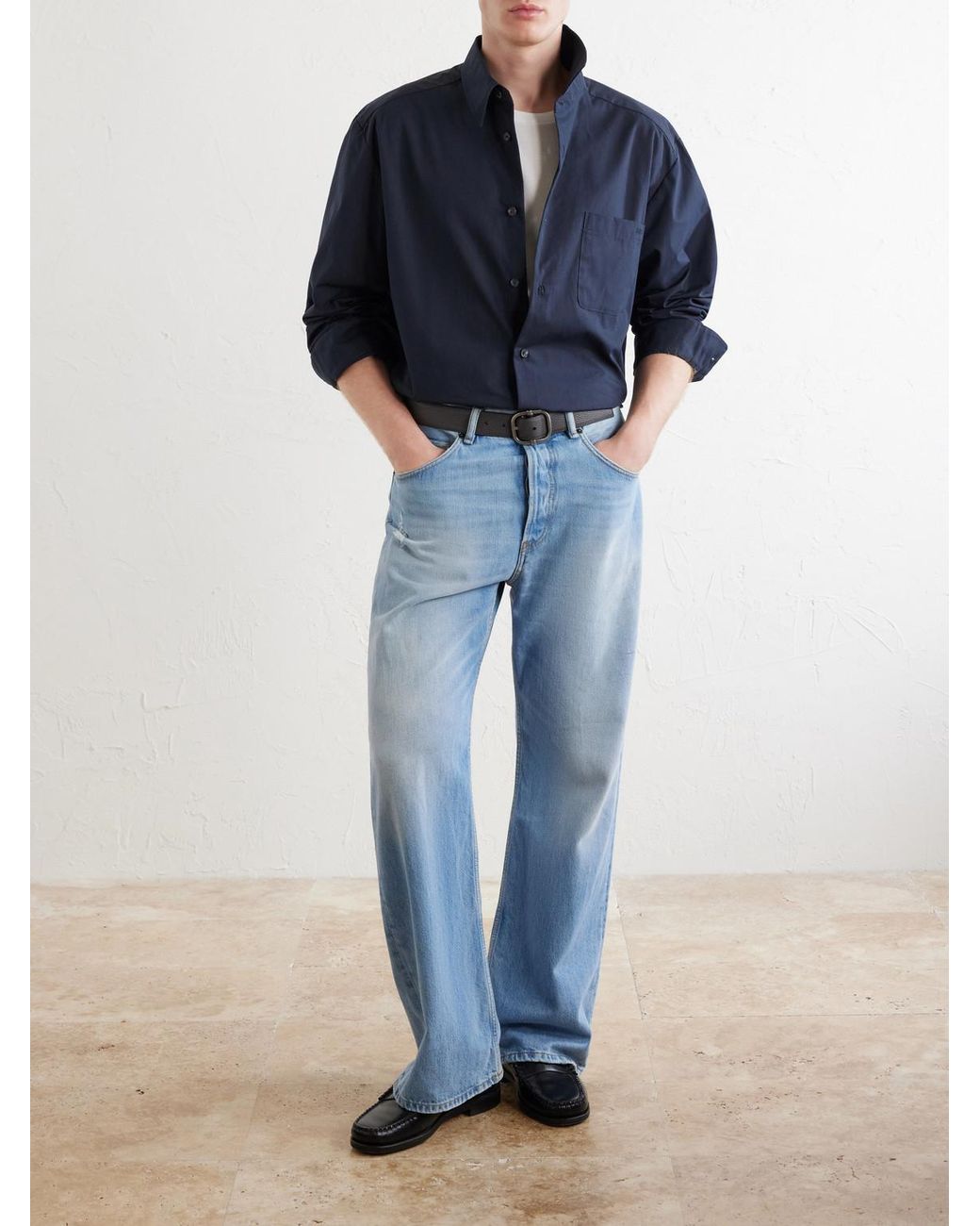 A.P.C. Blue Malo Logo-embroidered Organic Cotton-poplin Shirt for men