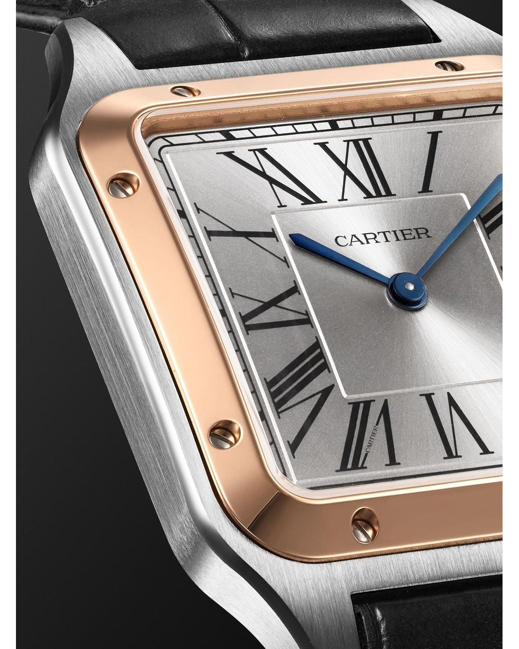 Cartier Black Santos-Dumont Large 18-Karat Rose And Stainless Steel Watch, Ref. W2Sa0037 for men