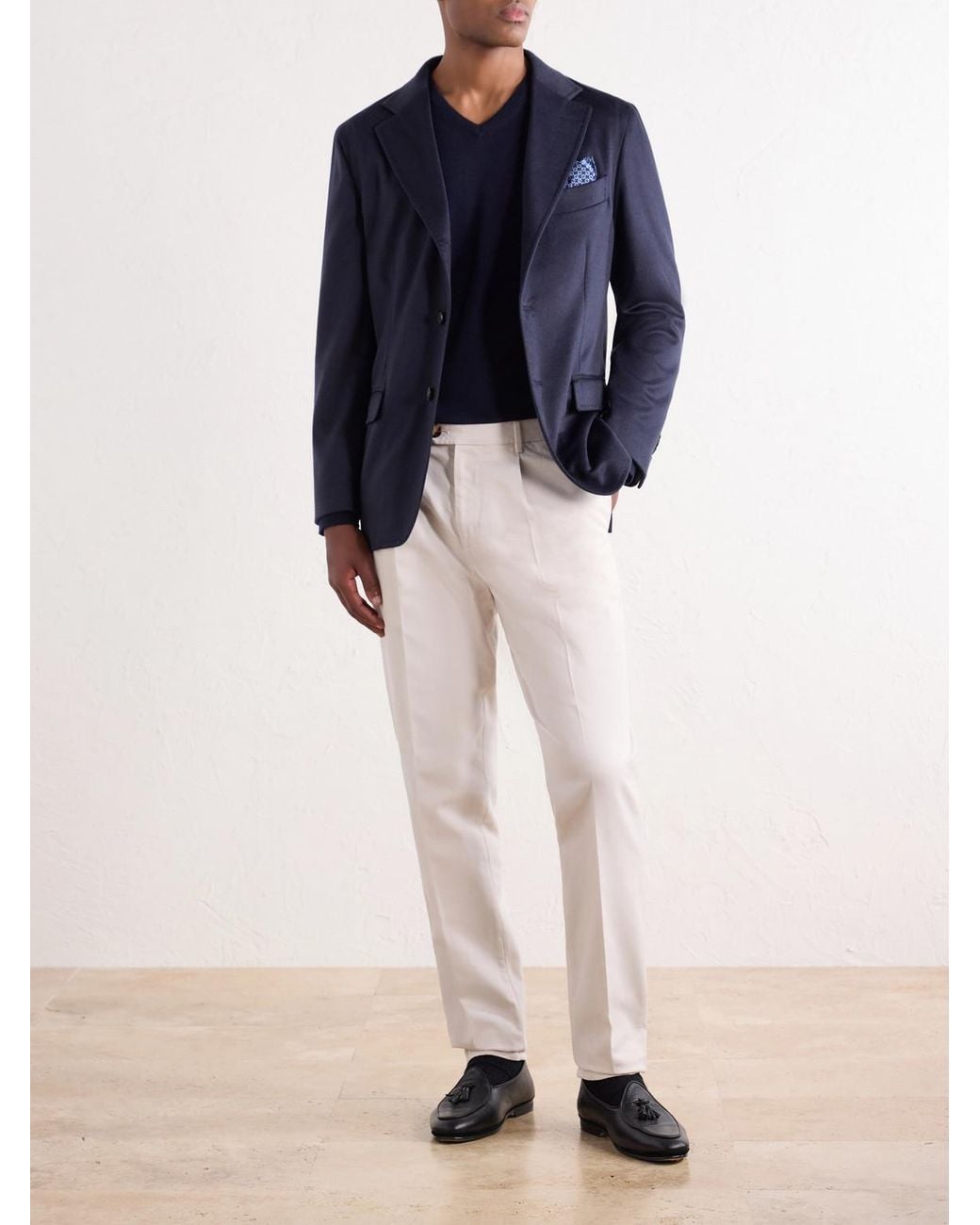 Rubinacci Blue Darted Cashmere Woven Suit Jacket for men