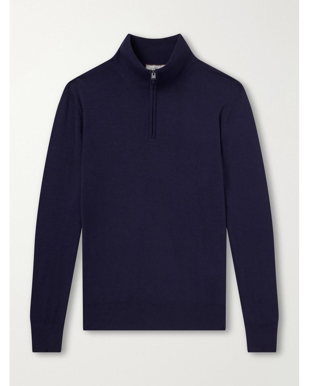 Canali Blue Wool Half-Zip Sweater for men