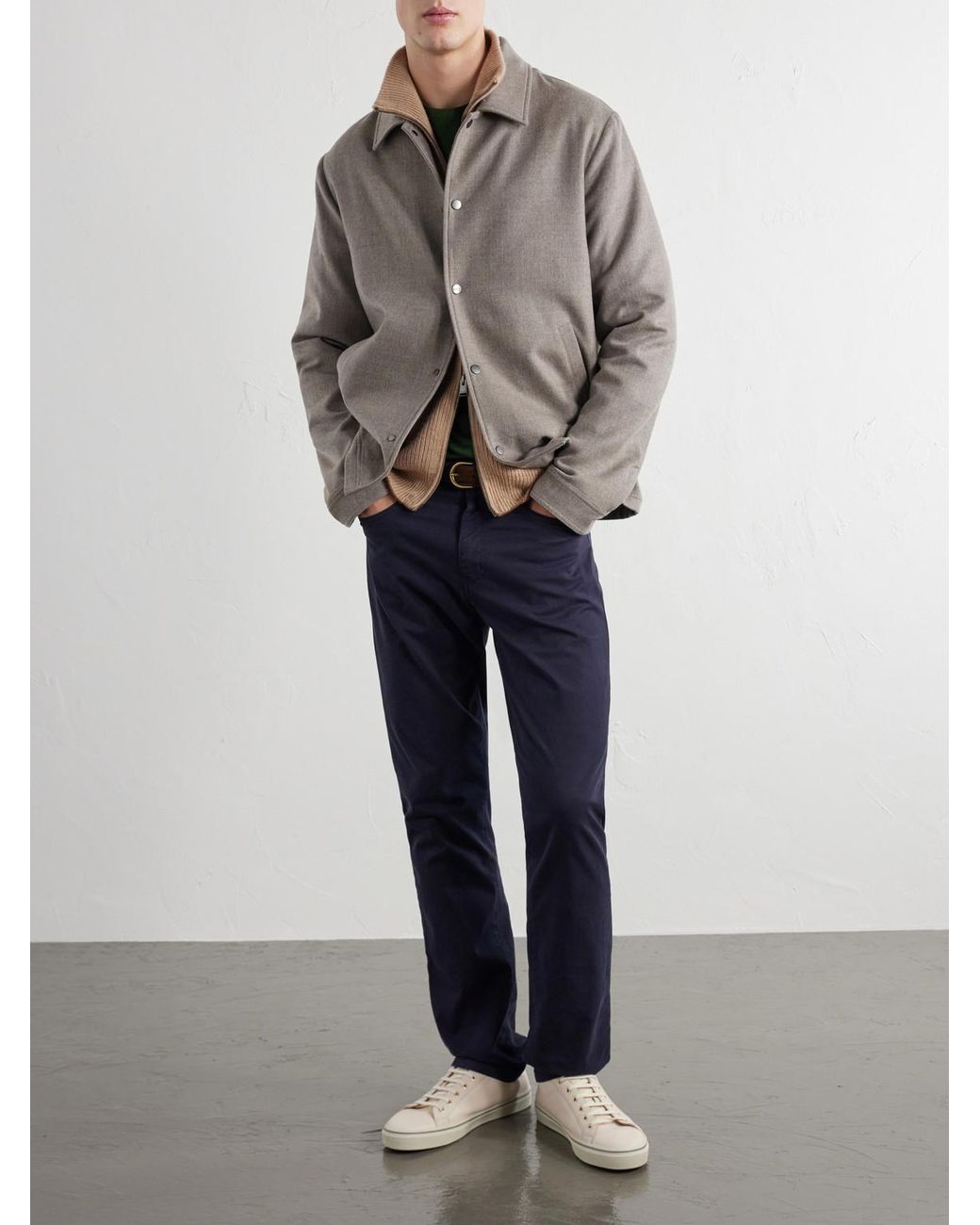 Canali Blue Tapered Cotton-Blend Twill Trousers for men
