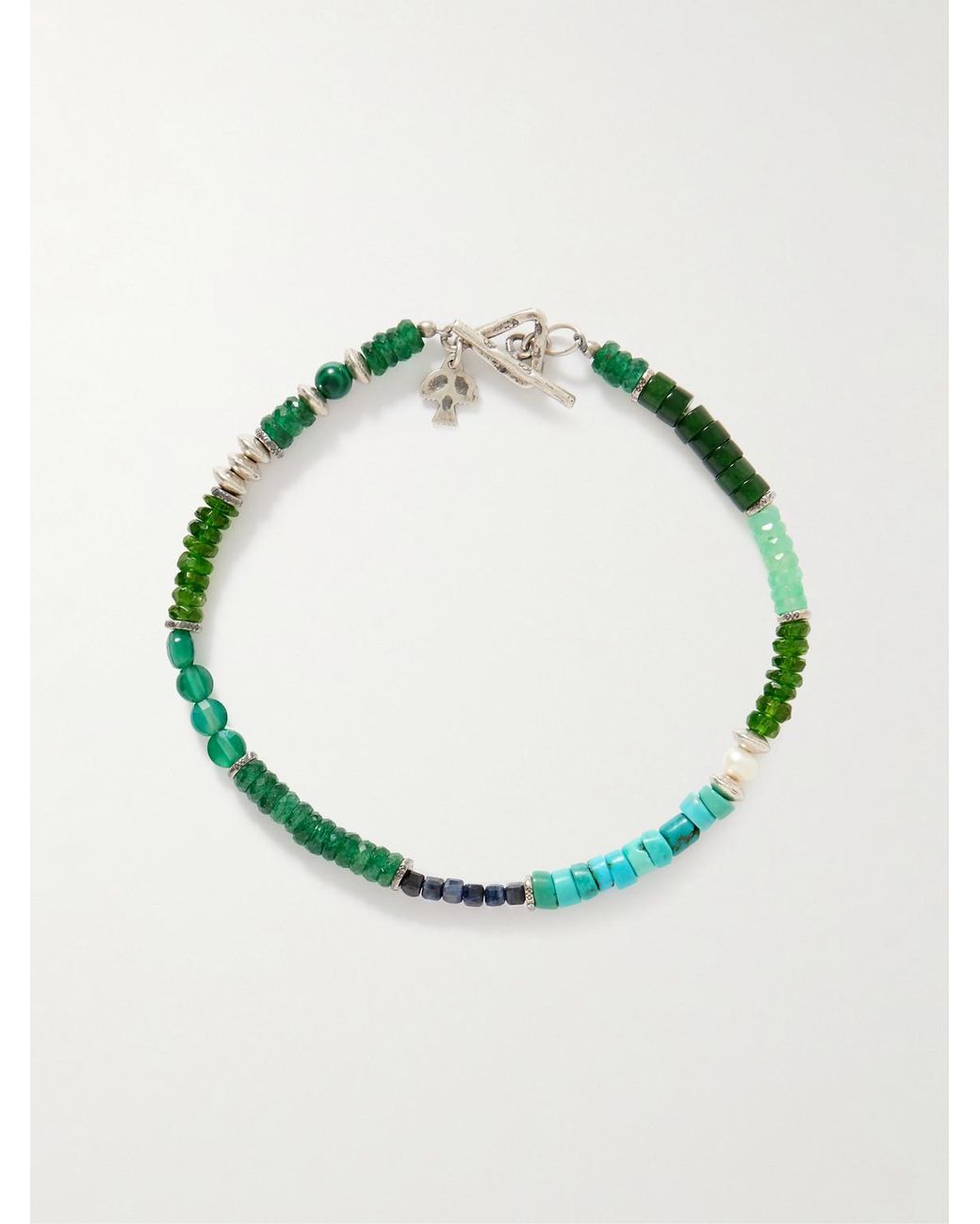 Peyote Bird Green Forest Grove Sterling Multi-Stone Bracelet for men