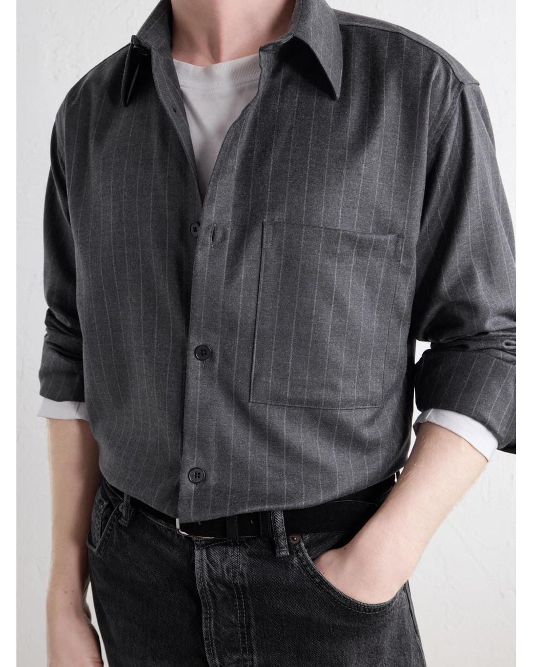 NN07 Blue Freddy 10052 Pinstriped Wool-Blend Flannel Shirt for men