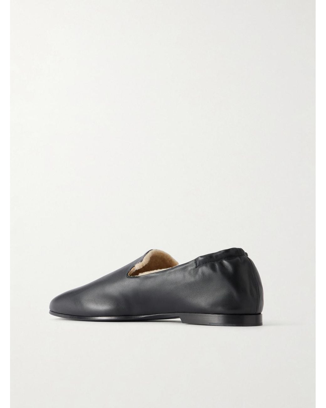 Totême Black Shearling-Lined Nappa Leather Loafers for men