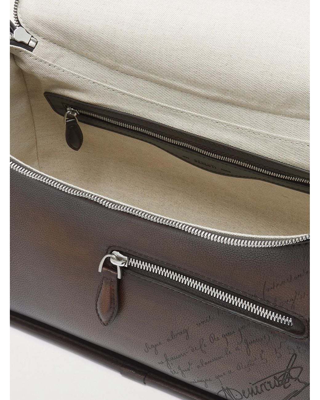 Berluti Gray Périple Barrel Scritto Venezia Leather Softy Messenger Bag for men