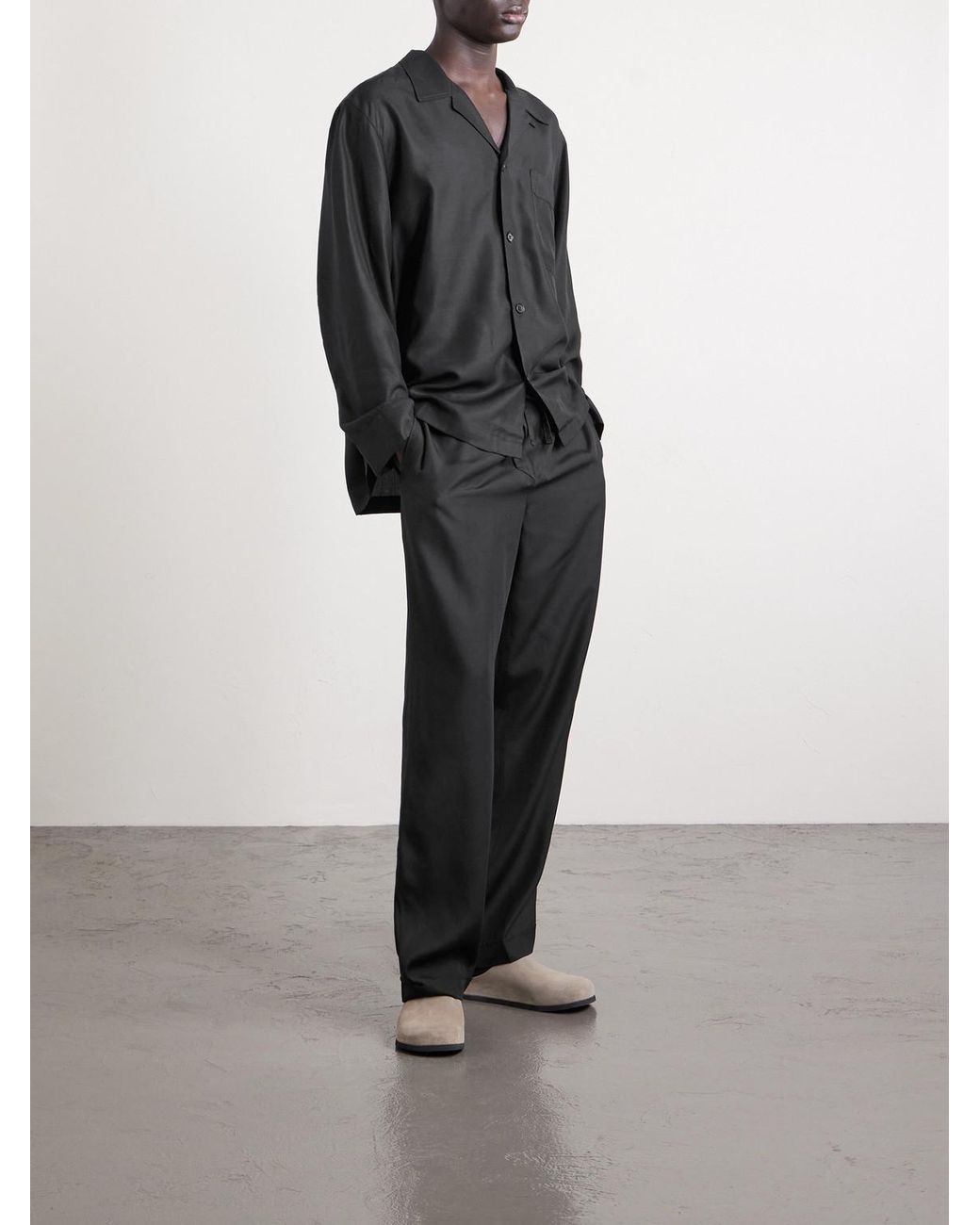 Camp-Collar Lyocell Pyjama Shirt di CDLP in Black da Uomo