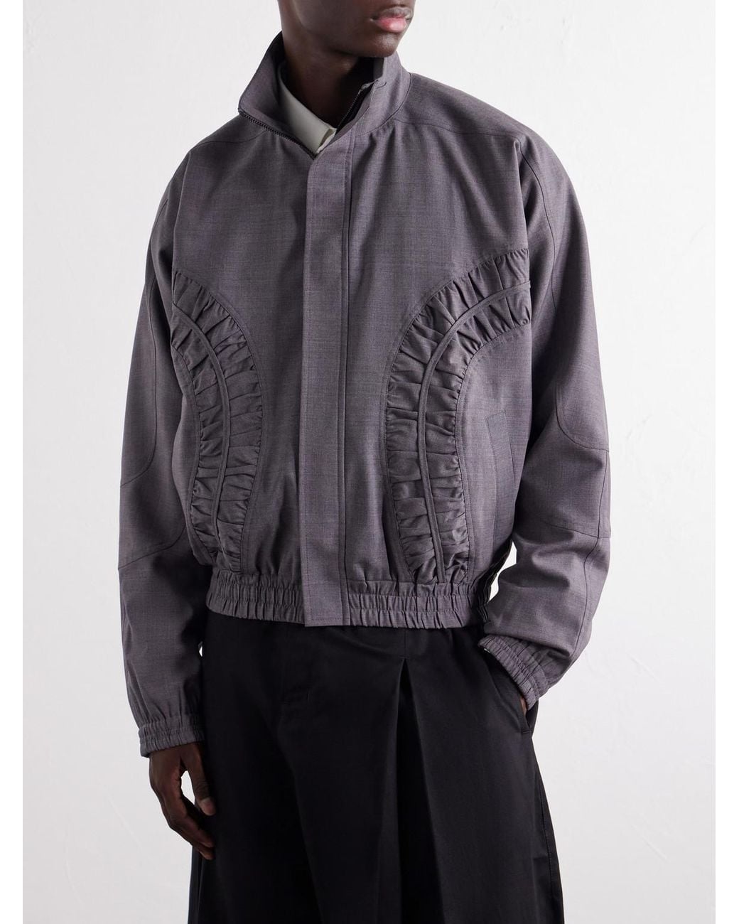 SAGE NATION Gray Fossil Ruched Panelled Twill Blouson Jacket for men