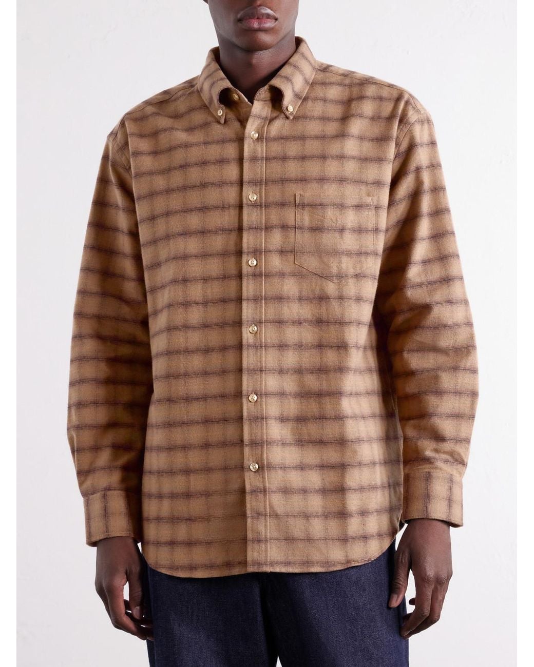 Portuguese Flannel Brown Camila Oversized Checked Cotton-Flannel Shirt for men