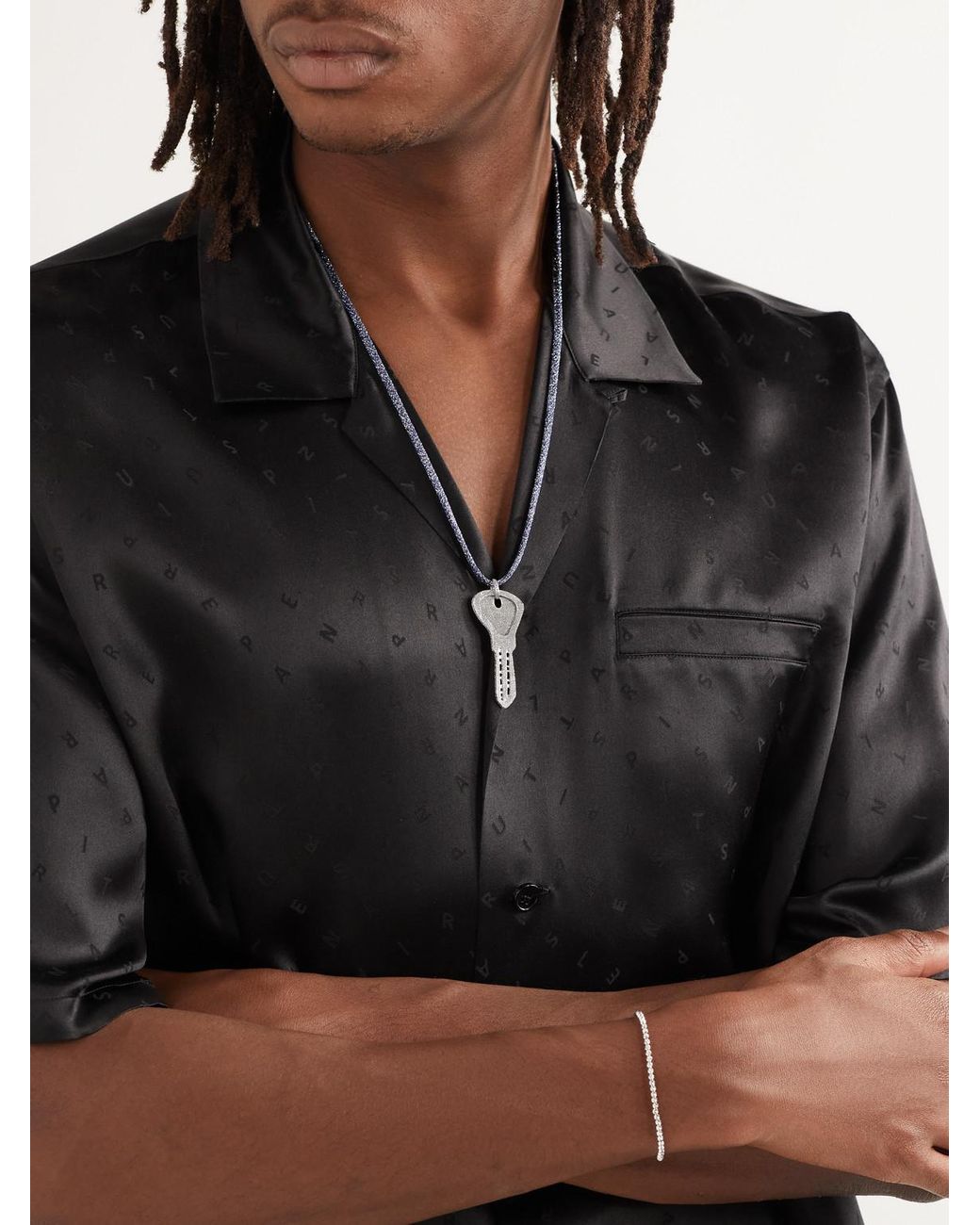 Carolina Bucci Black Florentine Finish Key Lurex Pendant Necklace for men