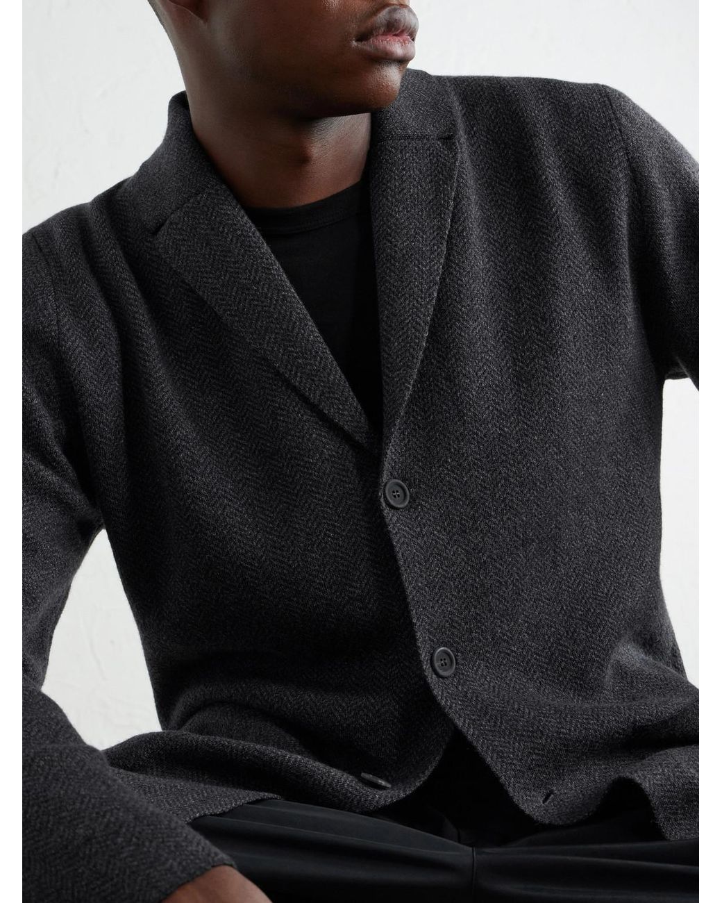 Inis Meáin Blue Herringbone Merino Wool Cardigan for men