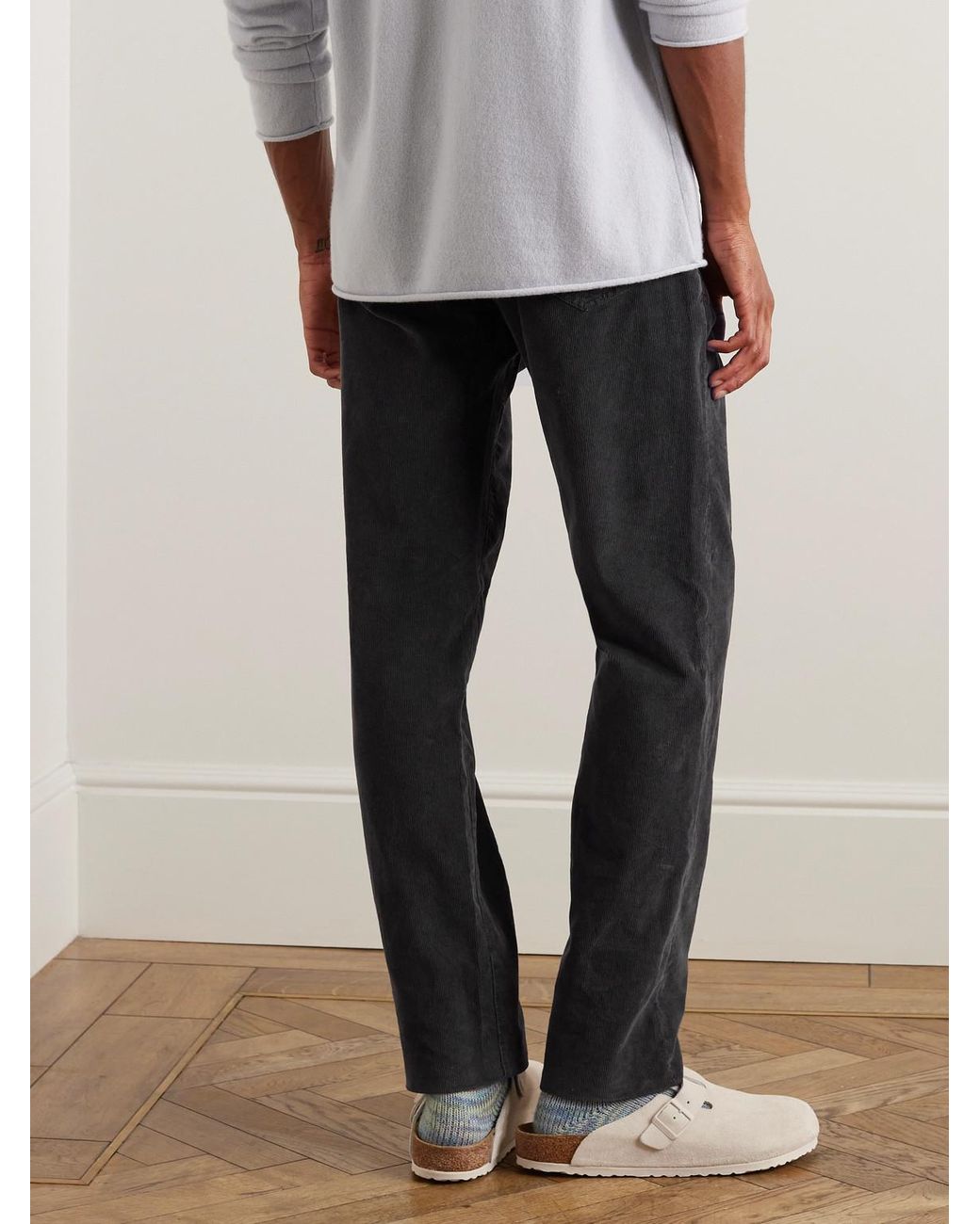 James Perse Black Slim-Fit Straight-Leg Cotton-Blend Corduroy Trousers for men