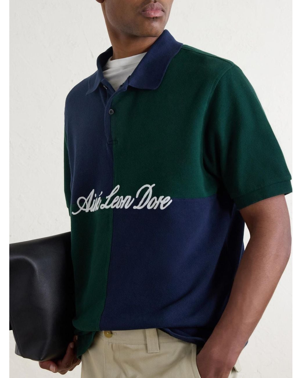 Aimé Leon Dore Blue Logo-Embroidered Colour-Block Cotton-Piqué Polo Shirt for men