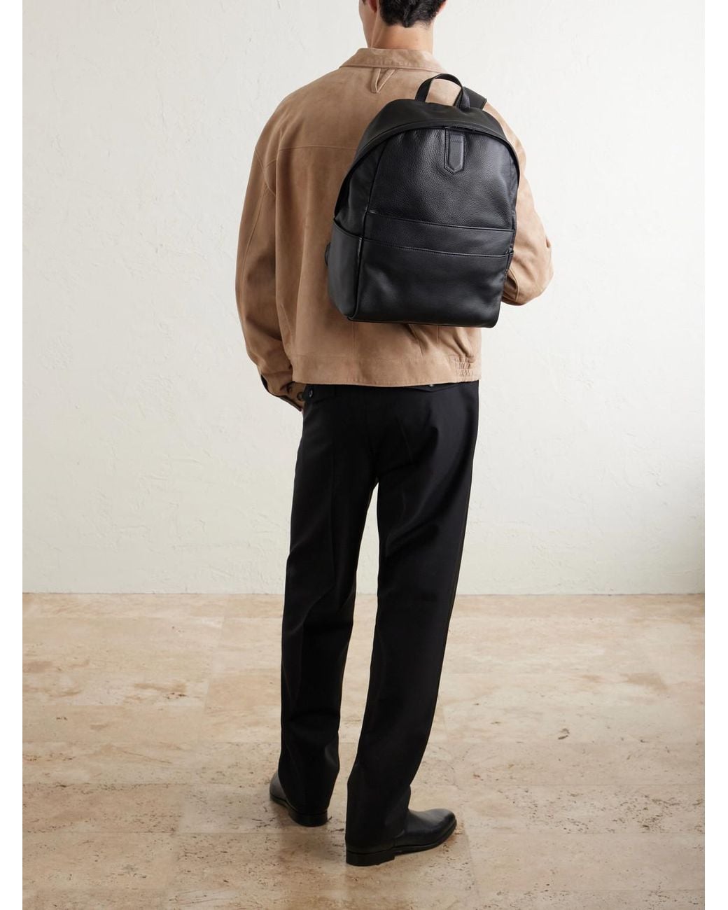 Canali Black Full-Grain Leather Backpack for men