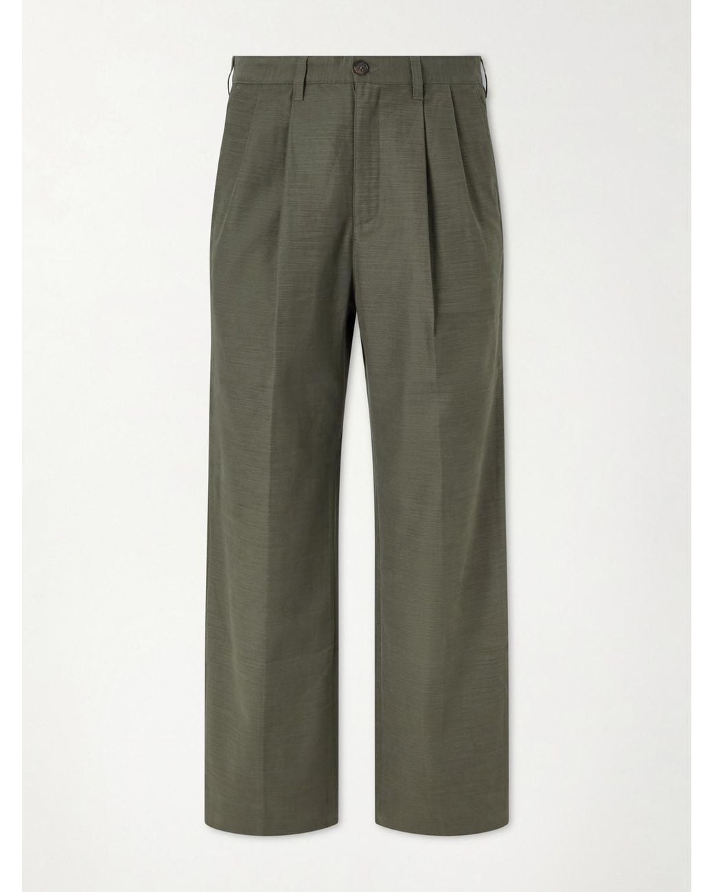 Aimé Leon Dore Green Straight-Leg Pleated Cotton Trousers for men