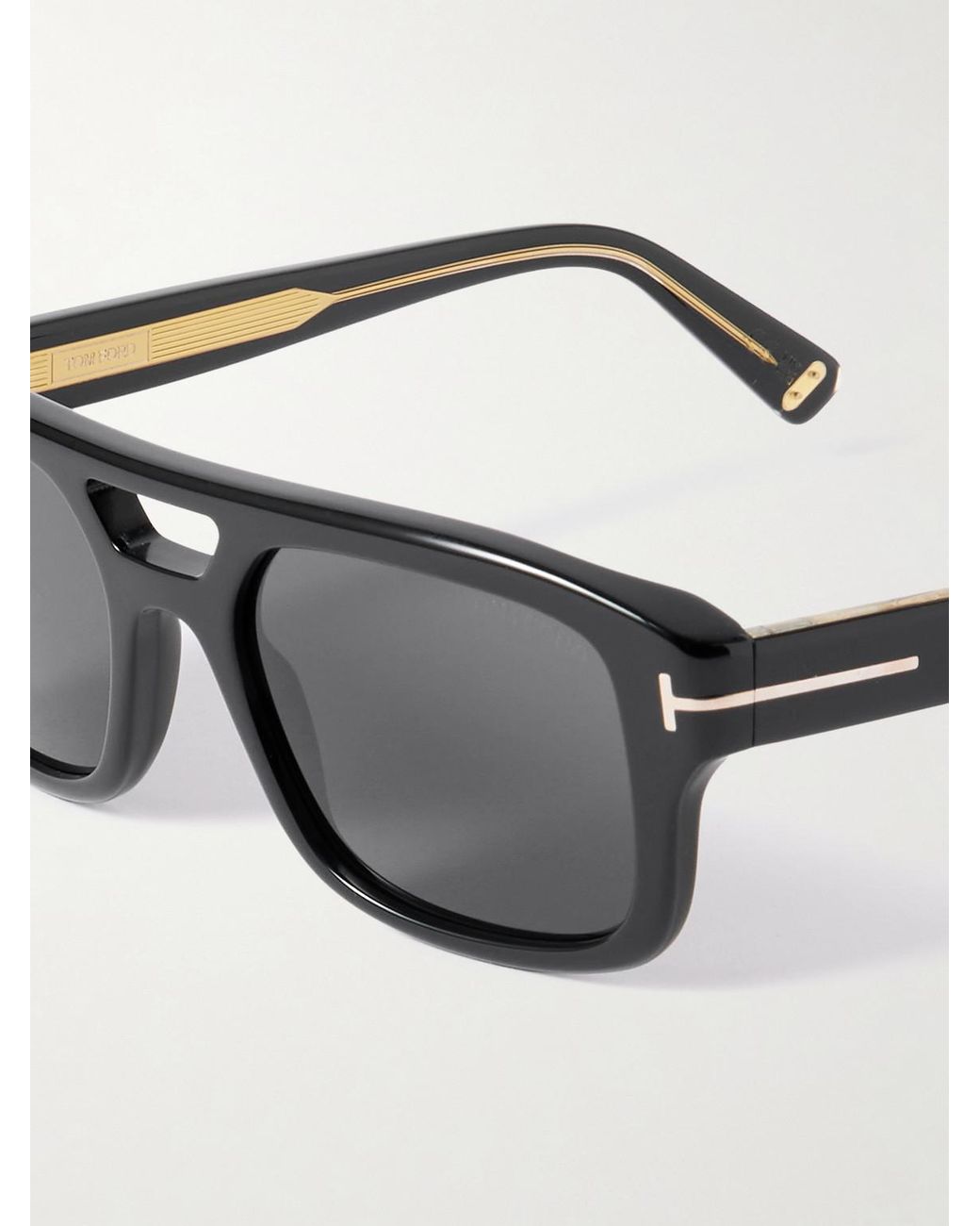 Tom Ford Black Double-Bridge Aviator-Style Acetate Sunglasses for men