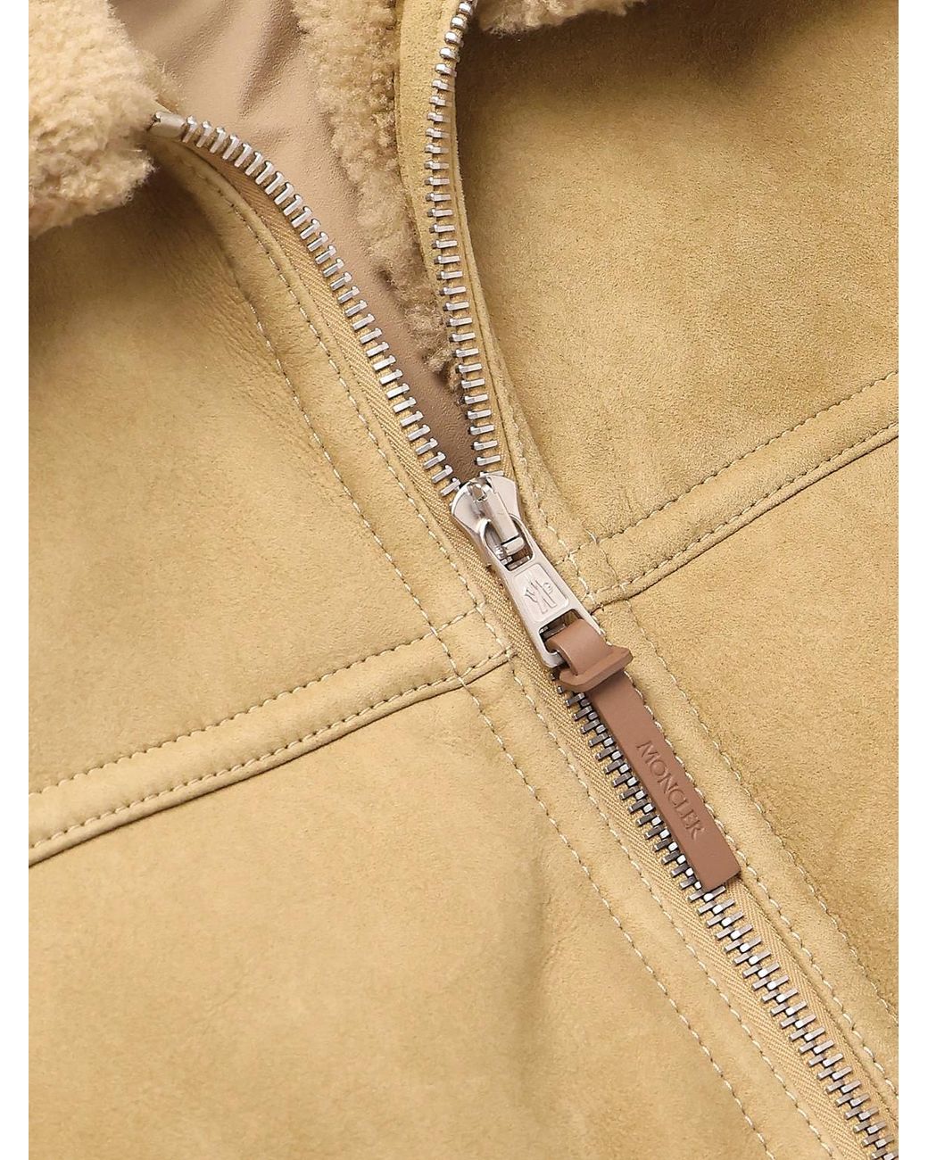 Moncler Natural Tonnay Shearling-Trimmed Suede Down Jacket for men