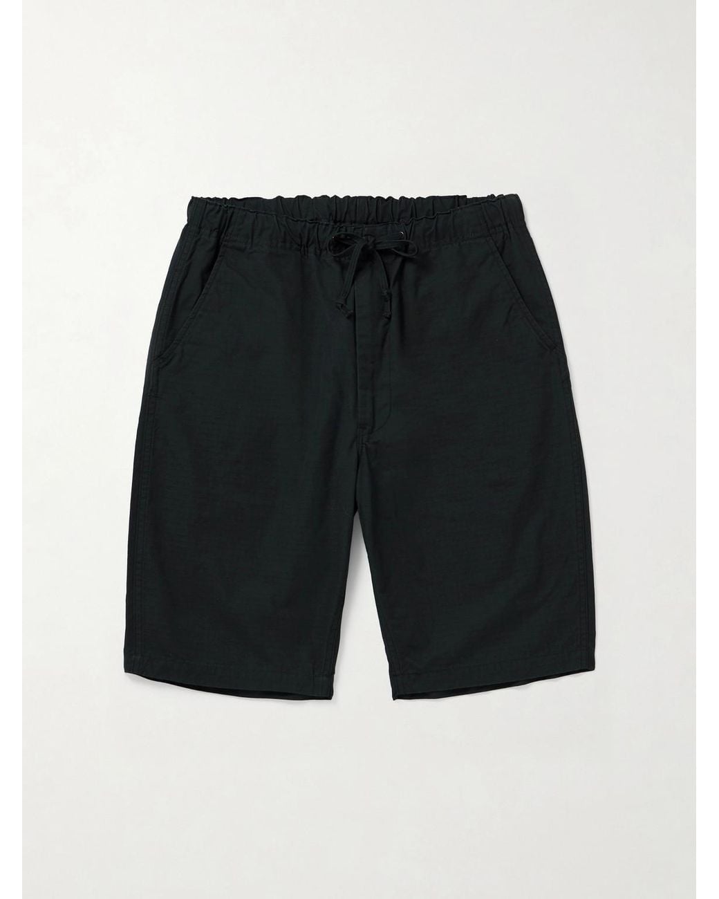 Orslow Black New Yorker Straight-Leg Cotton-Ripstop Drawstring Shorts for men