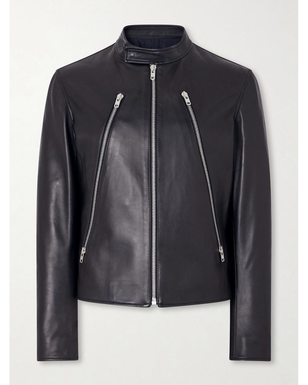 Maison Margiela Black Zip-Detailed Leather Biker Jacket for men