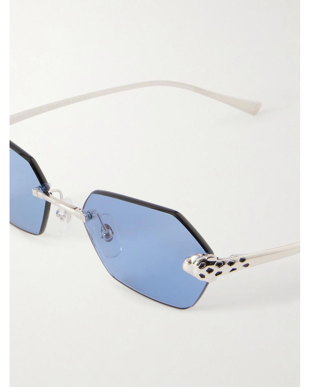 Cartier Blue Panthère De Cartier Rimless Silver-tone Sunglasses for men