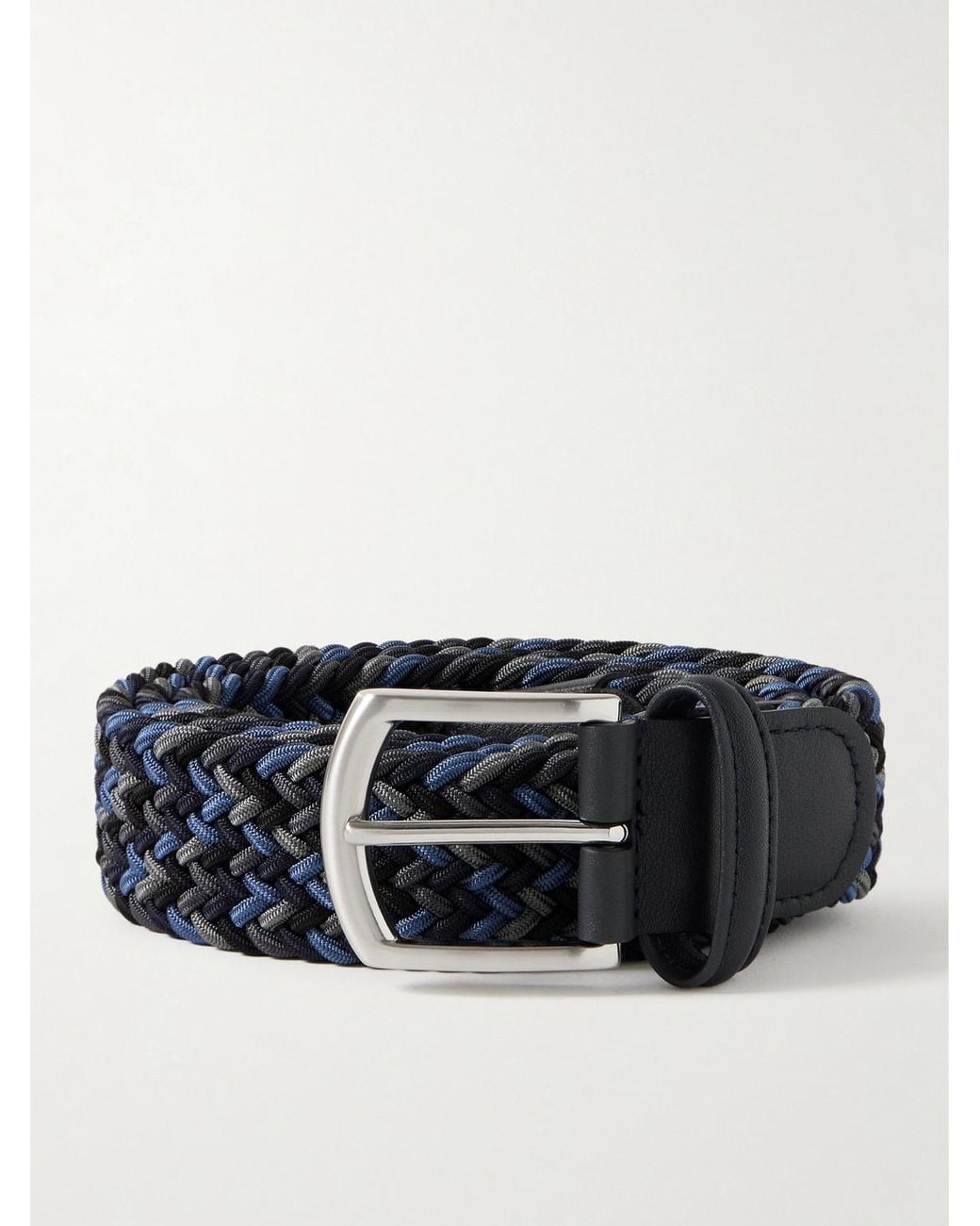 Andersons Black 3.5Cm Leather-Trimmed Woven Elastic Belt for men
