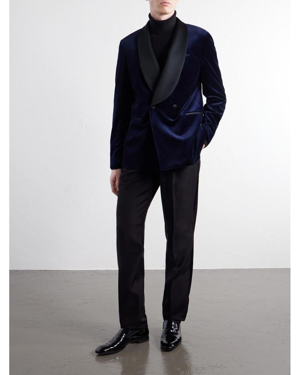 Mr P. Blue Satin-Trimmed Cotton And Silk-Blend Velvet Tuxedo Jacket for men