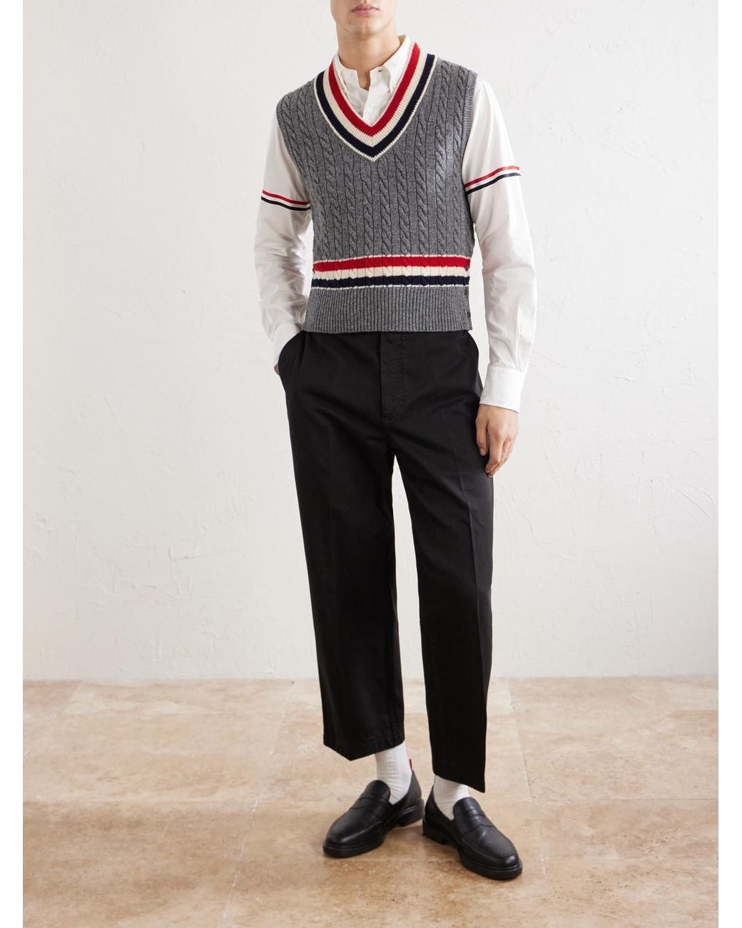 Thom Browne Gray Cable-Knit Wool Vest for men