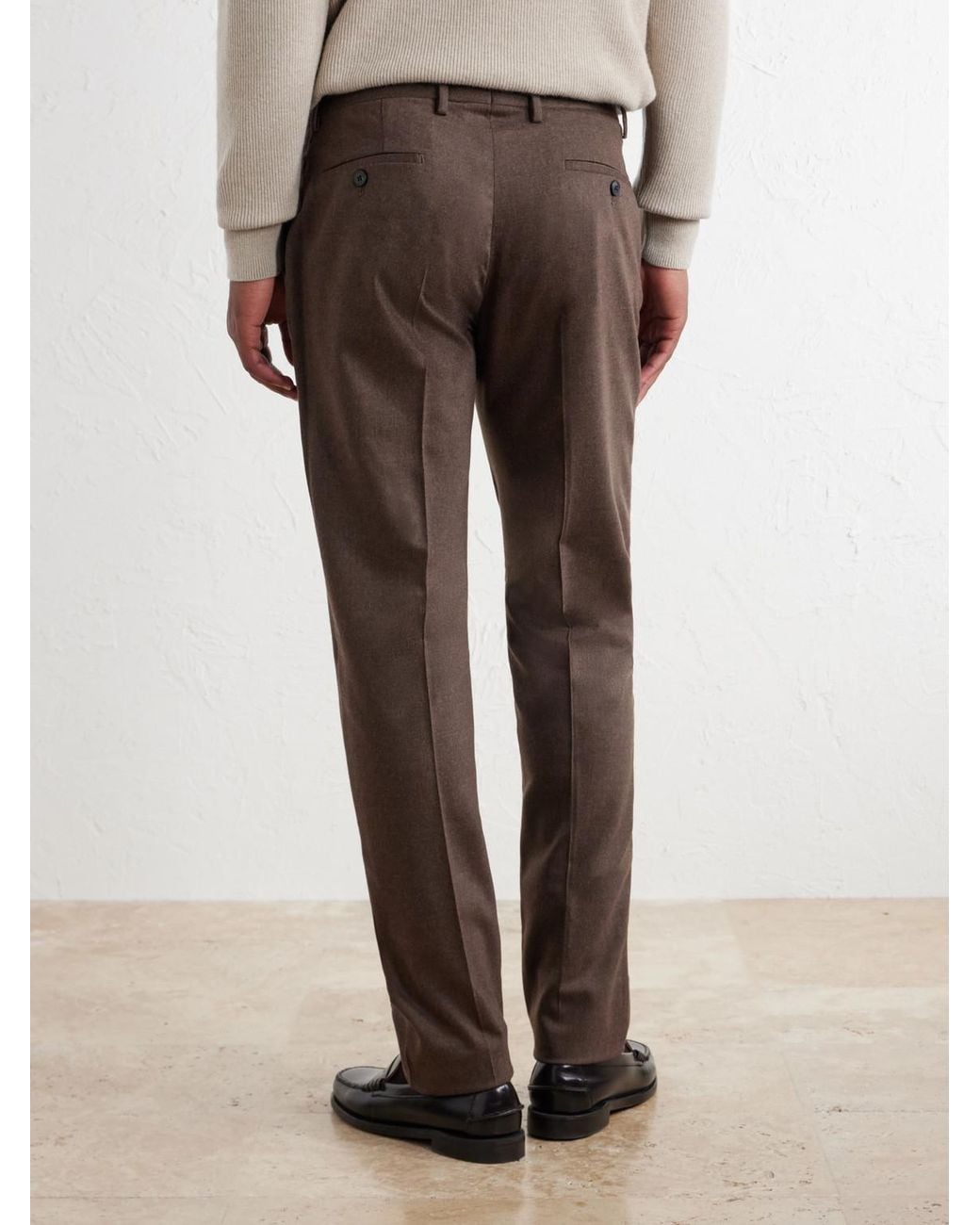 Sunspel Brown Straight-Leg Stretch Wool-Blend Flannel Trousers for men
